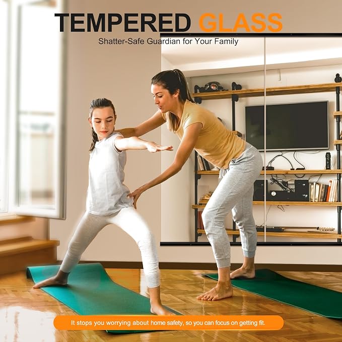 Home Gym Mirror, 50''x25''x2PCS Black Wall Mounted Large Frameless Tempered Glass Wall Mirror for Home Gym, Garage, Bedroom, Bathroom
