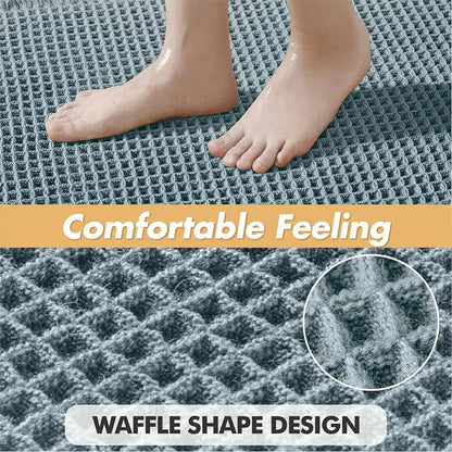 MIULEE Set of 2 Waffle Bathroom Rugs Boho Bath Mat Dusty Blue 17x24 Inch | Non Slip, Super Absorbent, Washable, Ultra Soft, Rubber Backed, Small Bath Rugs for Bathroom Floor Tub Shower