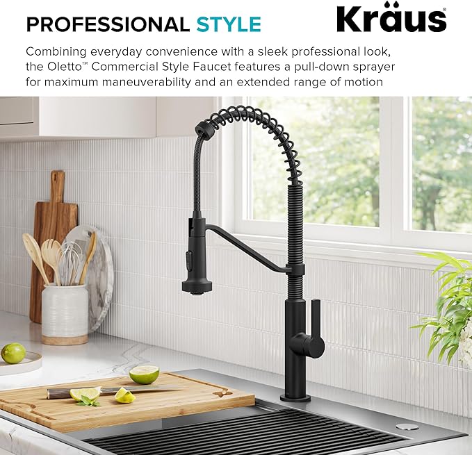 KRAUS Oletto Commercial Style 2-Function Single Handle Pull Down Kitchen Faucet in Matte Black, KPF-2643MB