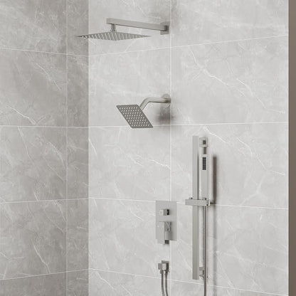 10" High-Pressure Rainfall Shower Faucet with Handheld Spray, Wall Mount Dual Shower Head System with Slide Bar (Brushed Nickel)