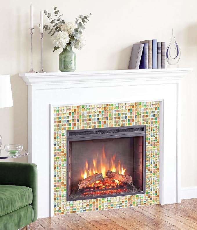 3D Mosaic Tile Sticker Removable Wallpaper Tile, 3D Self Adhesive Wall Tiles Bathroom Wall Tiles for Kitchen Backsplash Sunny Yellow,PVC Square Decorative Vinyl Decals,4 Sheets