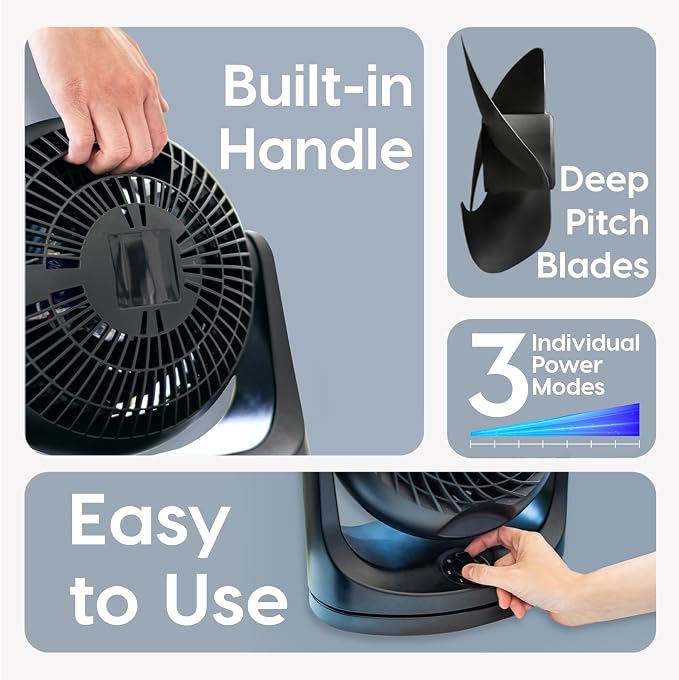 IRIS USA WOOZOO Medium Desk Fan, Oscillating, 112° Tilt, Dorm Office, Black | 36ft Max Air Distance, 244ft² Coverage, 112° Adjustable Vertical Tilt, 29db