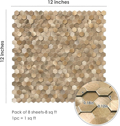 STICKGOO Peel and Stick Backsplash Tiles, Stick on Mosaic Self Adhesive Tiles, 3D Hexagon Backsplash for Kitchen Bathroom Fireplace Vanity (8PCS, Copper)