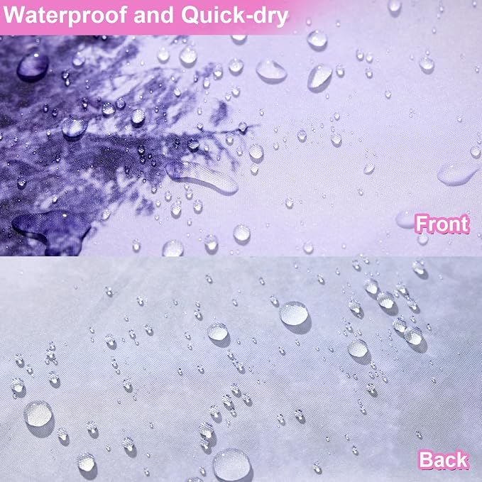 ORTIGIA Purple Misty Forest Shower Curtain for Bathroom, Nature Woodland Shower Curtain Set with Hooks, Decorative Pine Tree Fog Magic Bath Curtain for Home, Waterproof Fabric, Weighted, 72x72