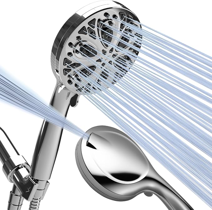 SparkPod 10-Mode Handheld Shower Head, 5 Inch, Polished Chrome Finish | Power Jet Spray, ABS Body Won't Rust, 6 ft. Stainless Hose, Touch-to-Clean Nozzles