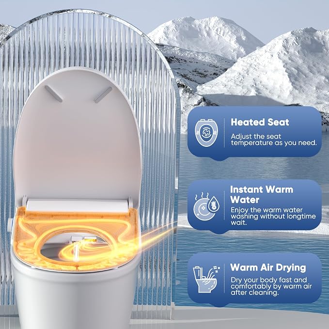 FVZ Bidet Toilet Seat Elongated White Electric Heated Toilet Seat with Endless Warm Water, Warm Dryer, Self-Clean Stainless Steel Nozzle, Rear & Child Wash, Remote Control, Adjustable Water Pressure