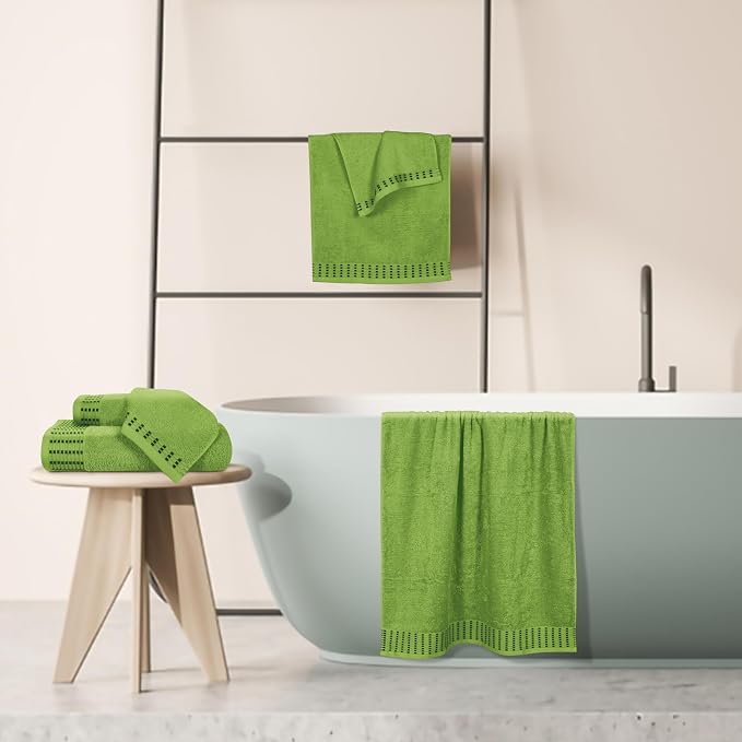 Ultra Soft 6 Pack Cotton Towel Set, Contains 2 Bath Towels 28x55 inch, 2 Hand Towels 16x24 inch & 2 Wash Cloths 12x12 inch, Ideal Everyday use, Compact & Lightweight - Kiwi Green