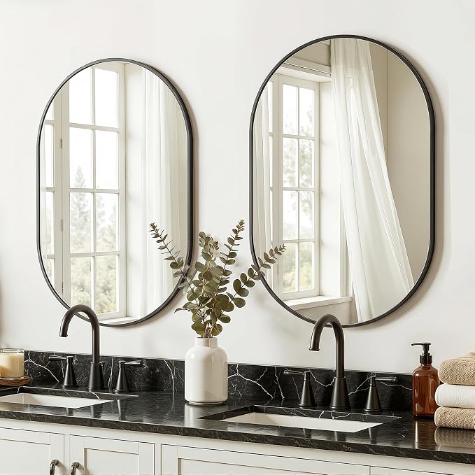 Black Oval Bathroom Mirror for Over Sink, 2 Pack 20"x30" Wall Mirror | HD Shatterproof Glass, Metal Framed, Oval Vanity Mirrors for Bathroom, Bedroom, Living Room, Entryway, Horizontal or Vertical