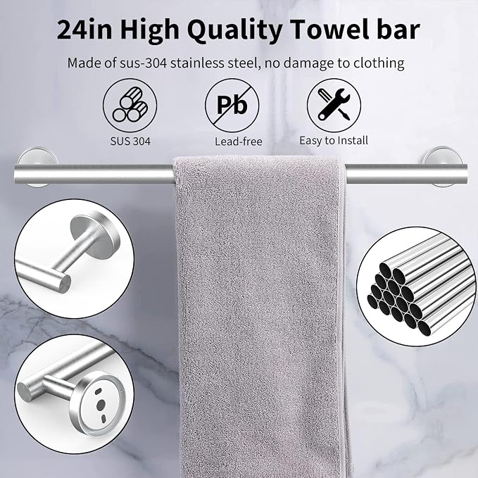 Newfun 10Pcs Brushed Nickel Bathroom Hardware Set - Includes 24&18inch Towel Bar, Robe Hook, Toilet Paper Holder, 2 Pack 5 Piece Bathroom Accessories Set Stainless Steel Wall Mounted | Include 24 inch Towel Bar, Robe Hook, Toilet Paper Holder, Stainles...