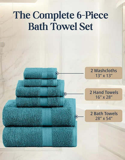 LANE LINEN Bath Towel Set 100% Cotton 6 Piece Soft Absorbent - Sea Port | Towel Set Of 6 - Ring-Spun Cotton, Terry Weave Comfort, Long-Lasting Comfort, Hotel-Style Look, Gets Softer With Every Wash