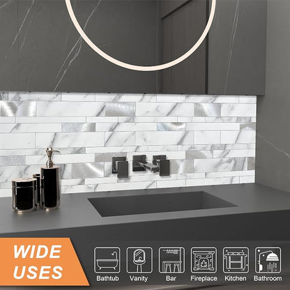 VAOVI Peel and Stick Tile Stone Backsplash for Kitchen Wall(10pcs,White S)