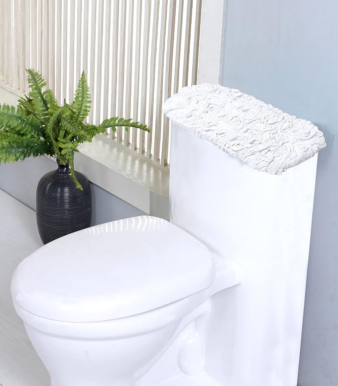 Home Weavers Bell Flower Toilet Tank Lid Cover – 10"x22", 100% Cotton, Tufted, Soft & Absorbent, Non-Slip, Machine Washable Bathroom Décor, White