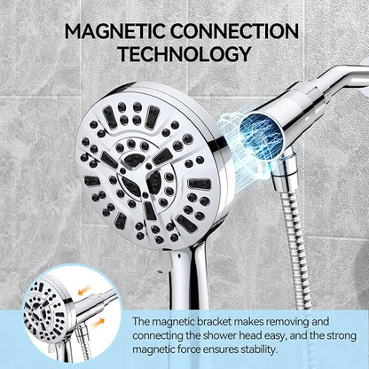 VOXON Magnetic High Pressure Shower Head, 10-Mode Handheld Shower Head, Built-in 2 Power Wash, Adjustable Shower Head with Handheld with Magnetic Docking & 60'' Hose, 2.5 GPM Showerhead with 5'' Face