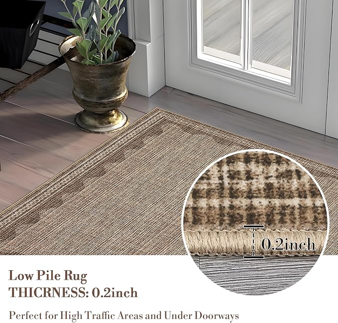 Garvee Entryway Rug 3x5 Washable Bordered Modern Rug Low Pile Coffee | Stain-Resistant Foldable Ultra Soft Non Slip Lightweight Rugs Indoor Non-Shedding Mat for Kitchen Bedroom Nursery Entrance