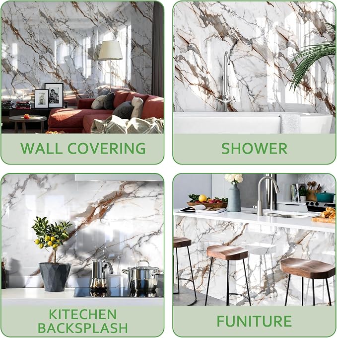 Marble Peel and Stick Waterproof Wall Paneling, 118" x 47" Calacatta Gold Glossy Finish Self-Adhesive Backsplash Tile Vinyl Wall Panel for Kitchen Bathroom Wall Decor, Covers 38.75 Sq. Ft.