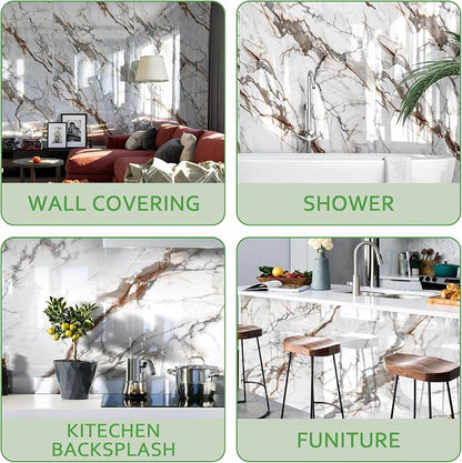 Marble Peel and Stick Waterproof Wall Paneling, 118" x 47" Calacatta Gold Glossy Finish Self-Adhesive Backsplash Tile Vinyl Wall Panel for Kitchen Bathroom Wall Decor, Covers 38.75 Sq. Ft.