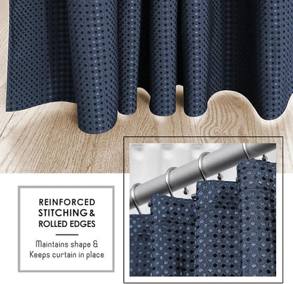 Clara Clark Navy Blue Shower Curtain - Hotel Quality Waffle Fabric Bath Curtain 72x72, Heavy Duty Waterproof Shower Curtains for Bathroom