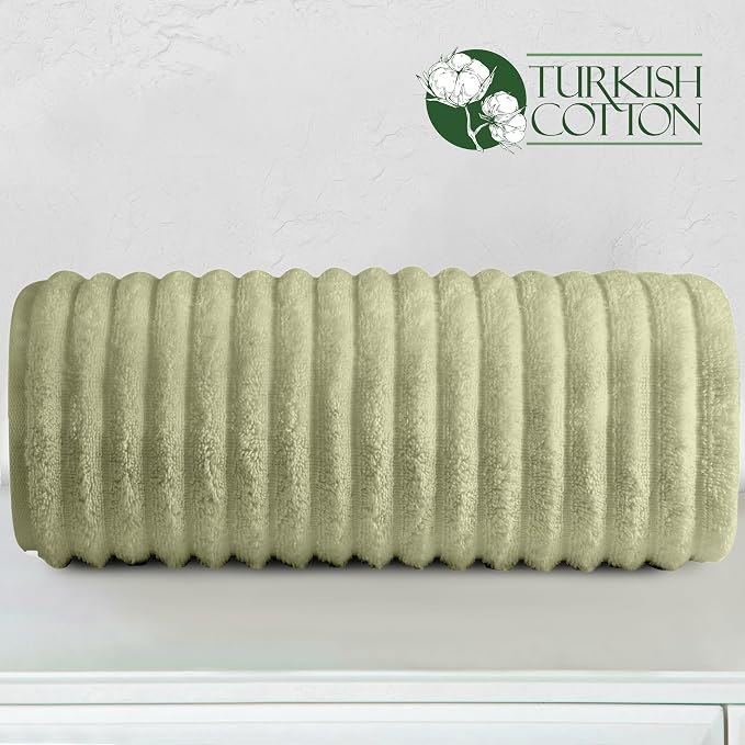 Elegant Comfort 100% Turkish Cotton Corduroy Ribbed Luxury Jumbo Bath Towel Ultra Soft - 35 x 70 Inch - Luxury Spa Premium Hotel Quality Highly Absorbent and Quick Dry Large Bath Towel, Mint Green