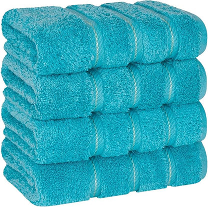 American Soft Linen Luxury Hand Towels for Bathroom, 600 GSM Heawy Weight 16x28 Size 100% Cotton Turkish 4 Piece Hand Face Towel Set, Aqua Blue Hand Towels