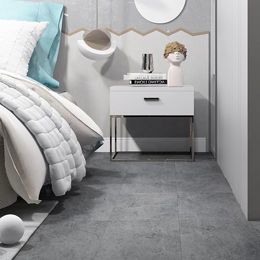 Livelynine Industrial Concrete Vinyl Flooring Peel and Stick Floor Tile Stickers Waterproof Vinyl Floor Tiles for Bathroom Kitchen Self Adhesive Laminate Flooring Sticky Floor Covering 12X12 In 4-Pack