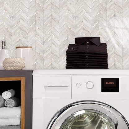 STICKGOO 10-Sheet Herringbone Tile Peel and Stick Backsplash, Beige Mixed Metal Gold PVC Stick on Backsplash, Self Adhesive Wall Tile for Kitchen and Bathroom | 10-Sheet Self Adhesive Wall Tiles, Beige Mixed Metal Gold PVC Stick on Backsplash Tile for ...