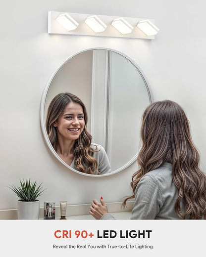 VONLUCE LED Modern Bathroom Vanity Light Fixture, Matte White | 26'', 4-Light, 3CCT, 360° Rotate, High CRI, Flicker-free, Dimmable, Memory Function, Waterproof IP44, Easy Installation