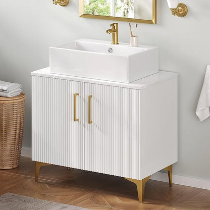 YITAHOME 30 Inch Bathroom Vanity with Vacuum Forming, Freestanding Storage Cabinet Vanity with Counter Top Sink Combo, 2 Large Soft Closing Doors with Shelf, Gold Handles & Legs, White
