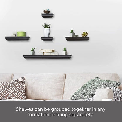 MELANNCO Floating Molding Shelves for Bedroom, Living Room, Bathroom, Kitchen, Nursery, Set of 5, Black
