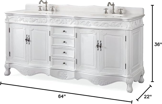 Benton Collection 64” Beckham Antique White Double Sink Bathroom Vanity with 2 Mirrors CF-3882W-AW-64-MIR-MIR