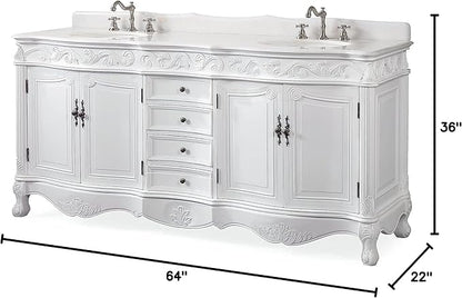 Benton Collection 64” Beckham Antique White Double Sink Bathroom Vanity with 2 Mirrors CF-3882W-AW-64-MIR-MIR
