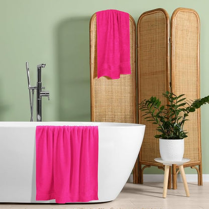 Cotton 2 Pack Oversized Bath Towel Set 28x55 inches, Large Bath Towels, Ultra Absorbant Compact Quickdry & Lightweight Towel, Ideal for Gym Travel Camp Pool - Hot Pink