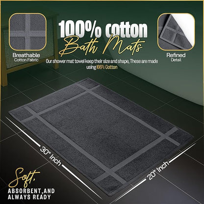 Pearl Linens 100% Ring Spun Cotton Bath Mat (Pack of 2) 20 x 30 Inch, Washable, Soft & Absorbent Terry Bathroom Floor Mat – Not Bathroom Rugs – Quick-Dry After Shower Bath Mat, 687 GSM, Dark Grey