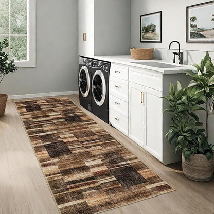 Washable Runner Rug 2x6 Non Slip Kitchen Rugs Modern Brown Indoor Entryway Rug Farmhouse Soft Bath Mat Stain Resistant Carpet for Bedroom Hallway Laundry 2'x6' Brown