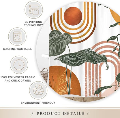 Glawry Orange Pink Boho Mid Century Shower Curtain Abstract Retro Tropical Palm Leaf Plant Sun Arch Minimalist Bathroom Geometric 72Wx72L Inches Bath Accessories Art Home Decor Fabric 12 Hooks