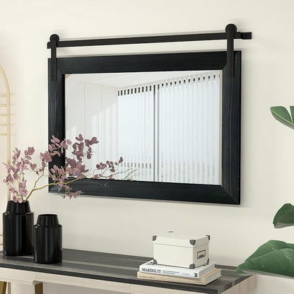 COGOOD Farmhouse Bathroom Mirrors for Over Sink - 30 x 41 Black | Rustic Barn Door Wood Framed Vanity Mirror for Entryway, Living Room, Bedroom, Dresser Wall Decor