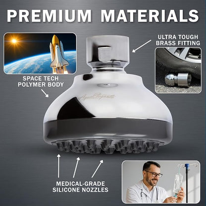 Aqua Elegante Pressure Boosting Shower Head - 2.5 GPM - Polished Chrome | 3 Inch Wall Mount, Water Saving Showerhead, Best For Low Flow Showers With Anti-Clog Nozzles & Adjustable Brass Fitting
