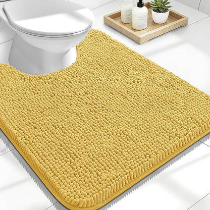 OLANLY Toilet Rugs U-Shaped 24x20, Soft Absorbent Chenille Contour Rugs | Yellow, Quick-Drying Rubber Backing, Machine Washable Non-Slip Shaggy Bathroom Mat for Toilet, Home Decor Accessories