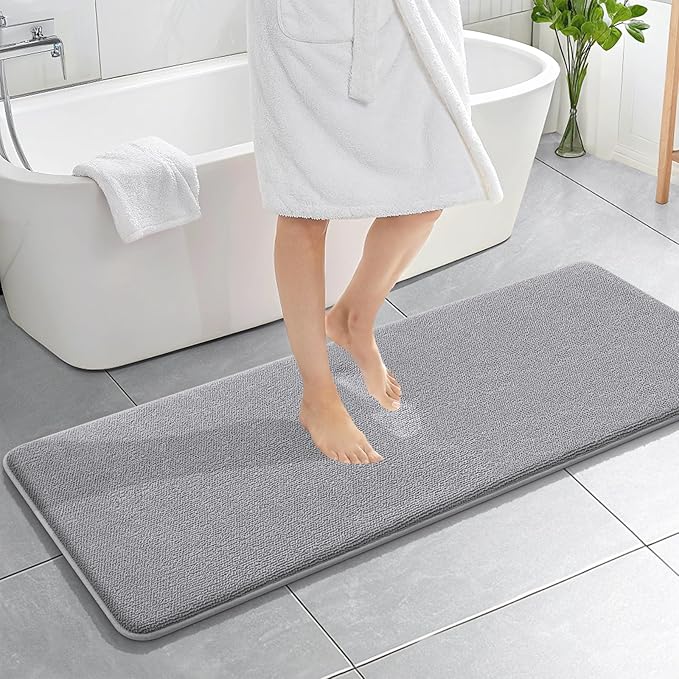 OLANLY Memory Foam Bathroom Runner Rug 59x20, Absorbent Long Bath Mat, Grey | Soft Quick Dry Bath Rugs, Non-Slip Carpet, Machine Washable Mat for Bathroom Floor, Tub and Shower, Home Decor Accessories