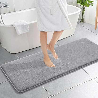 OLANLY Memory Foam Bathroom Runner Rug 59x20, Absorbent Long Bath Mat, Grey | Soft Quick Dry Bath Rugs, Non-Slip Carpet, Machine Washable Mat for Bathroom Floor, Tub and Shower, Home Decor Accessories
