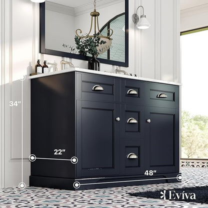 Eviva Epic 48 in. Charcoal Gray Double Sink Bathroom Vanity with White Carrara Quartz Countertop