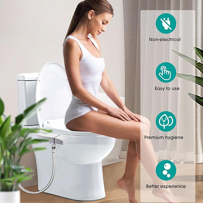 Ultra-Slim Bidet Attachment for Toilet, Dual Nozzle (Frontal & Rear Wash) with Self-cleaning, Non-Electric Bidet Toilet Seat Attachment with Adjustable Water Pressure, White
