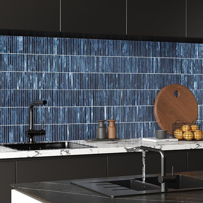 Glass Mosaic Tile Backsplash Blue 12 Inch 5 sq.ft | Elegance for Kitchen Bathroom and Shower Backsplash 5-Pack