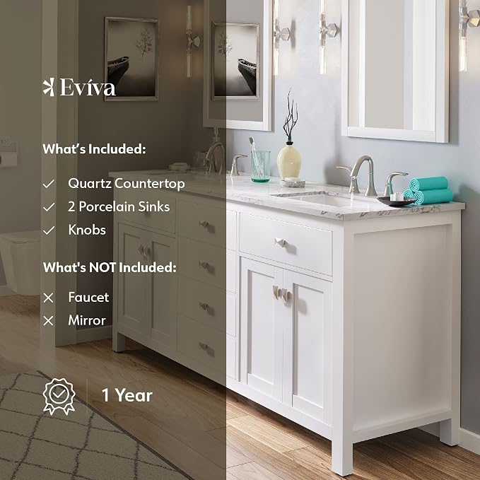 Artemis 60 in. White Double Sink Bath Vanity with Engineered Top and Undermount Porcelain Sinks