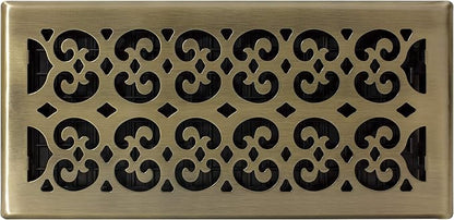 Decor Grates SPH614-A Scroll Collection Floor Register, 6x14, Antique Brass Finish