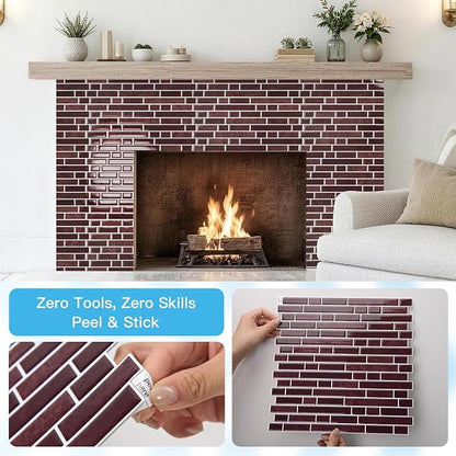 Art3d 10-Sheet Heavy-Duty Peel and Stick Backsplash, Waterproof Wall Tiles Stick on Kitchen Backsplash Living Space, Dark Burgundy