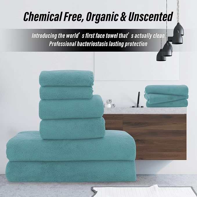 MOONQUEEN Ultra Soft Towel Set-Quick Drying - 2 Bath Towels 2 Hand Towels 2 Washcloths-Microfiber Coral Velvet Highly Absorbent Towel for Bath Fitness,Bathroom,Sports,Yoga, Travel(Teal, 6 Pcs)