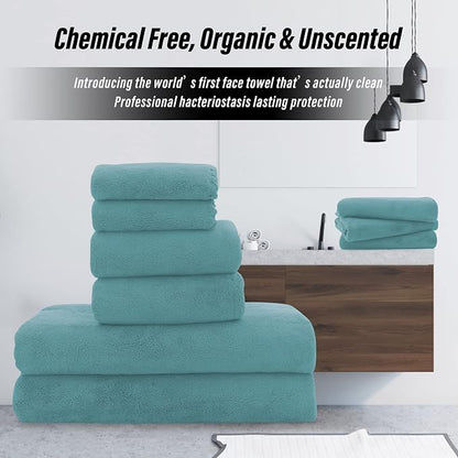 MOONQUEEN Ultra Soft Towel Set-Quick Drying - 2 Bath Towels 2 Hand Towels 2 Washcloths-Microfiber Coral Velvet Highly Absorbent Towel for Bath Fitness,Bathroom,Sports,Yoga, Travel(Teal, 6 Pcs)