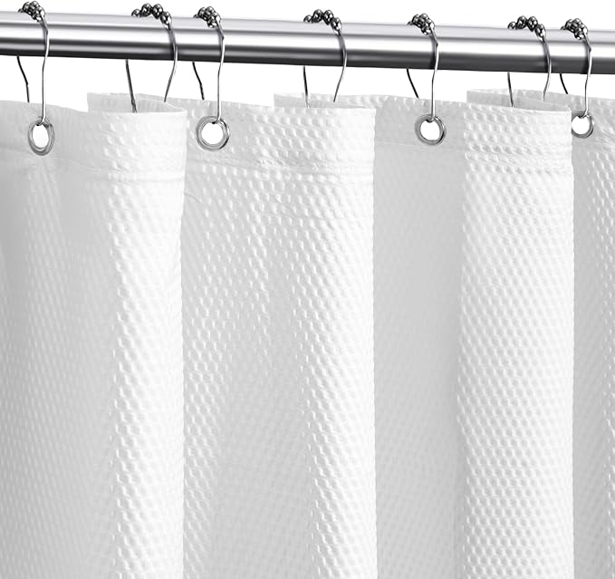 Tititex Solid White Cloth Fabric Shower Curtain Liner with 2 Magnets - Texture Pressure Bubble Soft Hotel Quality Waterproof Shower Liner, Light-Weight & Machine Washable 72x84 inch