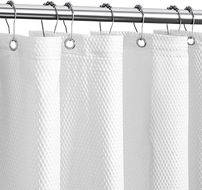 Tititex Solid White Cloth Fabric Shower Curtain Liner with 2 Magnets - Texture Pressure Bubble Soft Hotel Quality Waterproof Shower Liner, Light-Weight & Machine Washable 72x84 inch