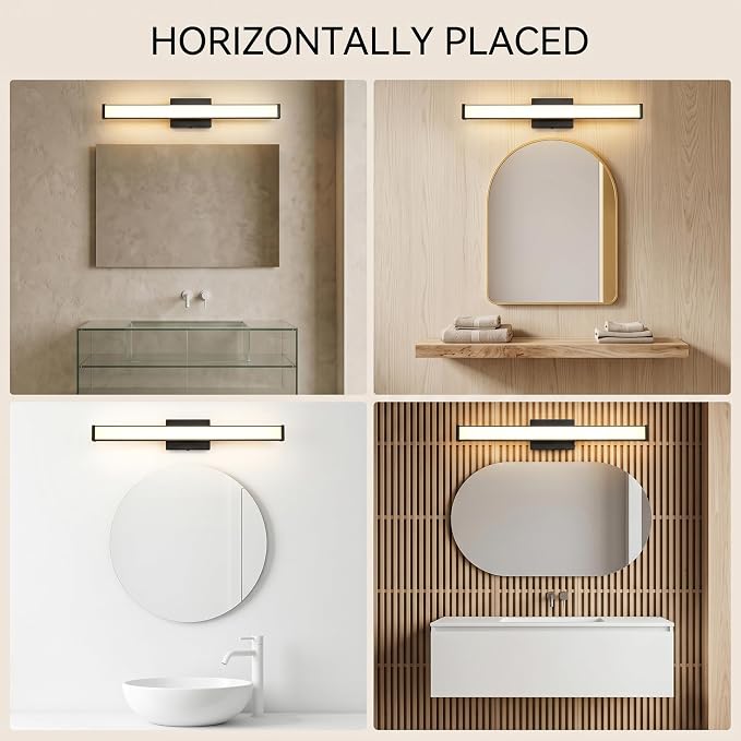 URSOLA 24" Modern LED Bathroom Light Fixtures, Matte Black 3CCT Dimmable Bathroom Vanity Light Over Mirror, Bathroom Vanity Bath Bar Lights with Double Layer Acrylic Shade